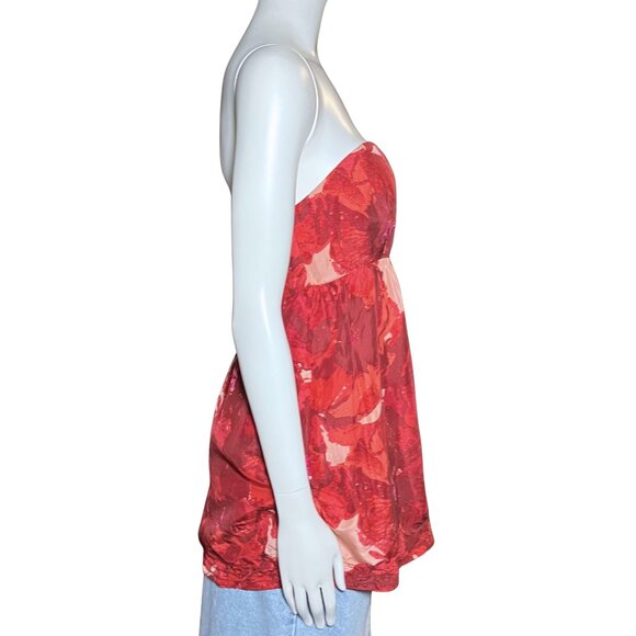 100% Silk Y2K Banana Republic Red Floral Babydoll Strapless Top S/M Sz8 Romantic - Picture 5 of 9